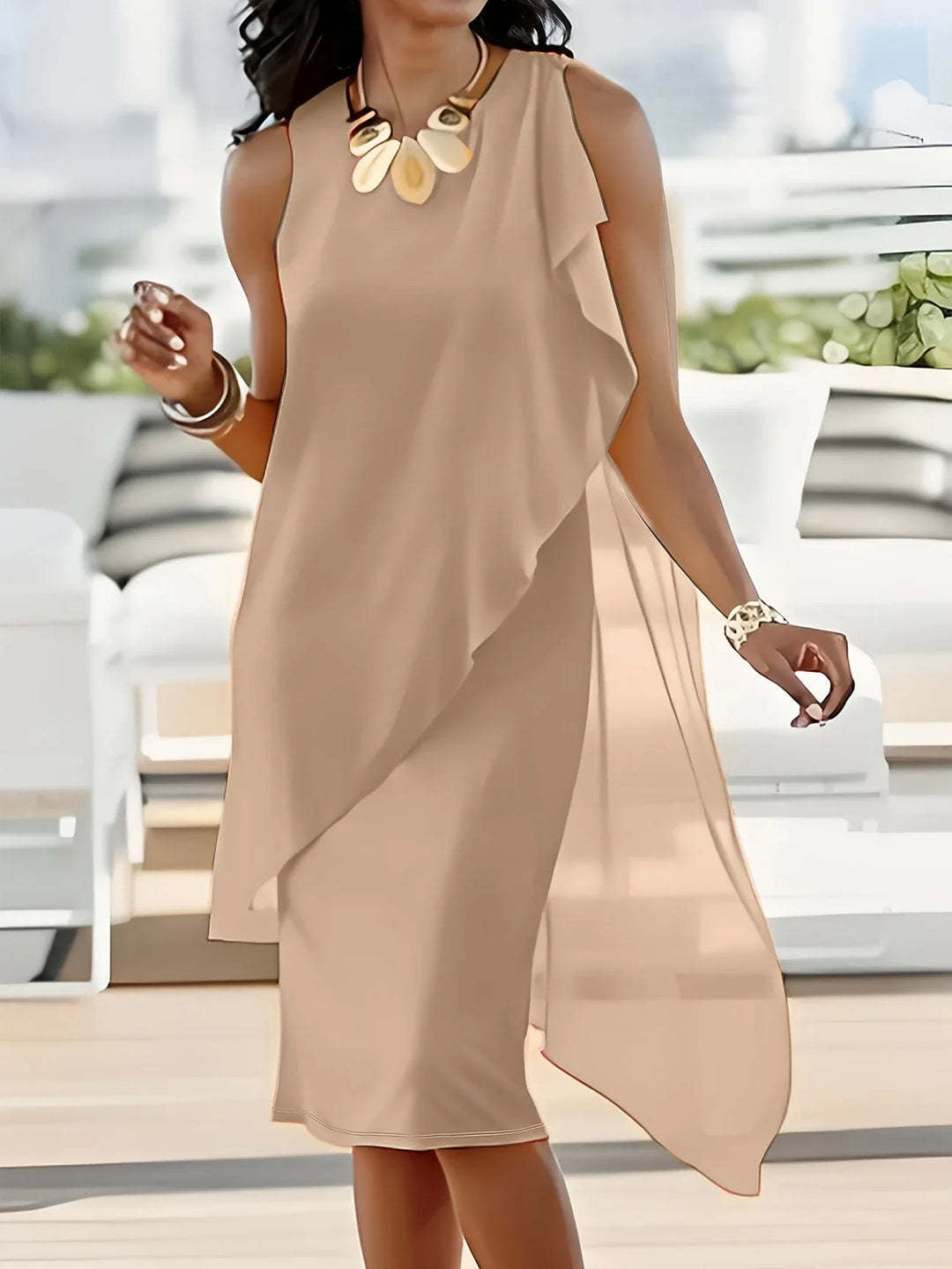 Damen asymmetrisches Chiffonkleid mit fließendem Schnitt R&B