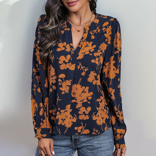 Damen Bluse mit floralem Muster und eleganten Puffärmeln R&B