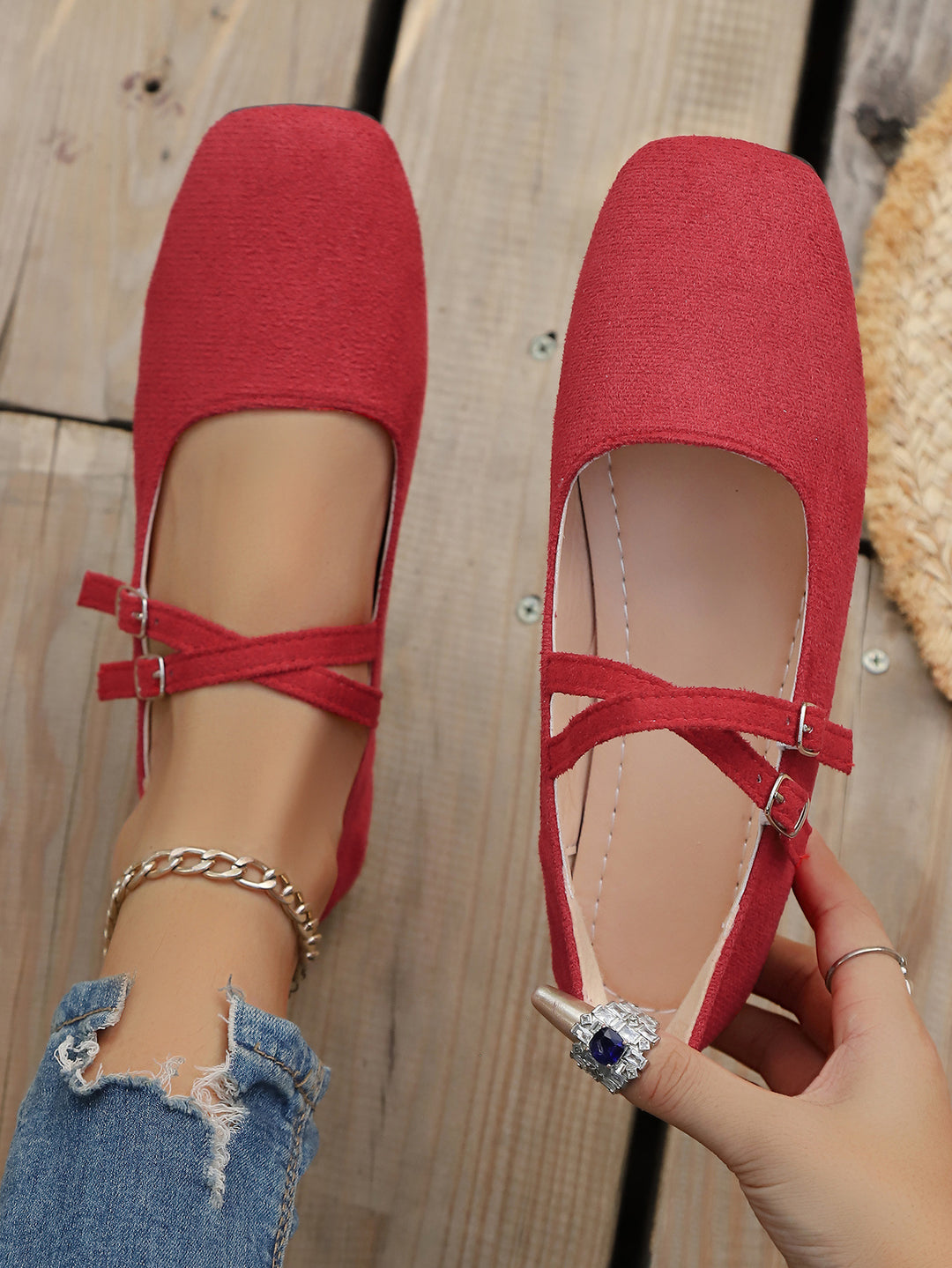 Damen Ballerinas mit Knotenriemen und weichem Obermaterial R&B