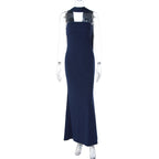 Damen Elegantes Langarm-Maxikleid mit transparenten Details R&B