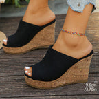 Damen Wedge-Pantoletten aus samtigem Material mit Korksohle R&B