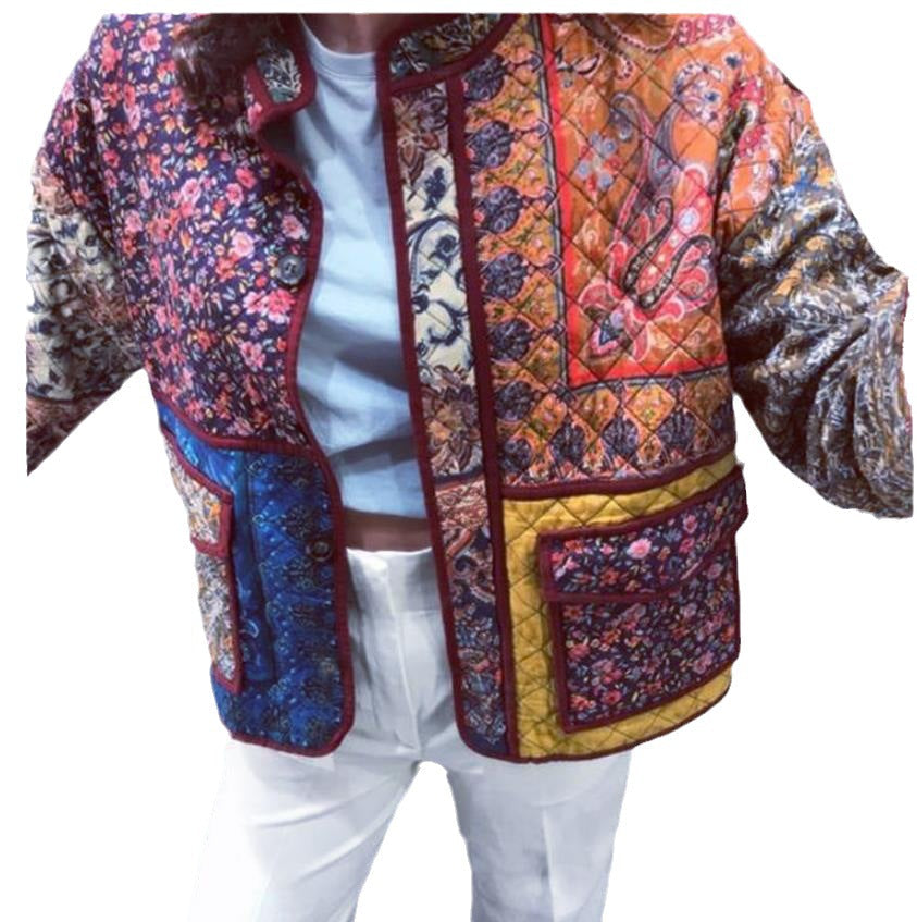 Damen Quilted Jacke mit buntem Patchwork-Design und praktischen Taschen R&B