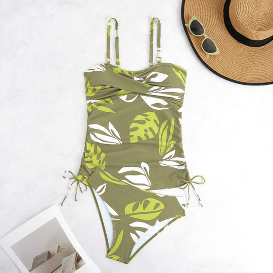 Damen Einteiler Badeanzug mit Raffung und floralem Druck R&B