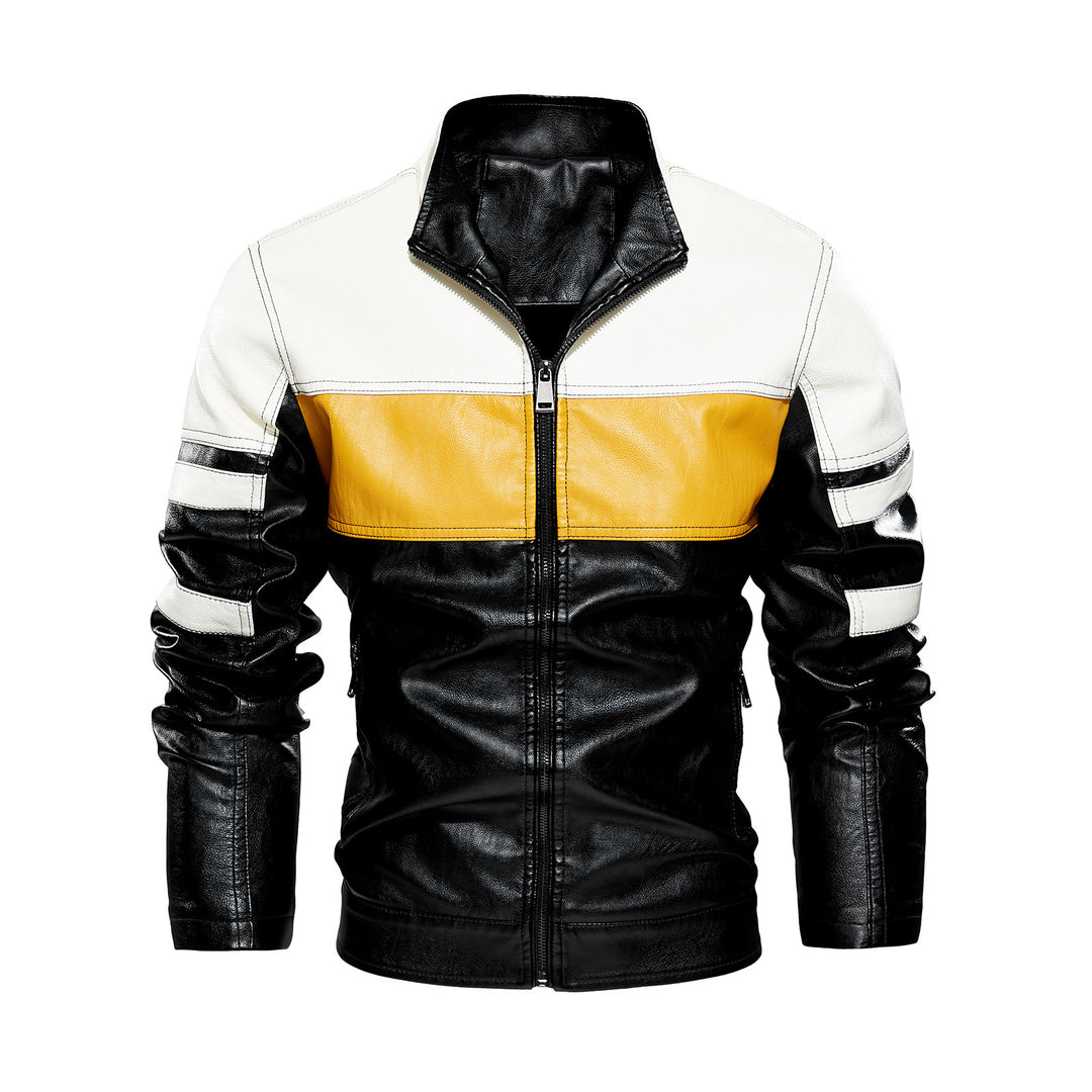 Herren modische Bikerjacke imitat mit kontrastierenden Farbpanelen R&B