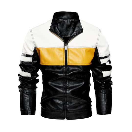Herren modische Bikerjacke imitat mit kontrastierenden Farbpanelen R&B