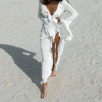 Damen Strandkleid mit raffinierten Rüschen und tiefem V-Ausschnitt R&B
