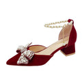 Damen elegante Pumps mit funkelndem Schleifen-Design und Perlenakzenten
