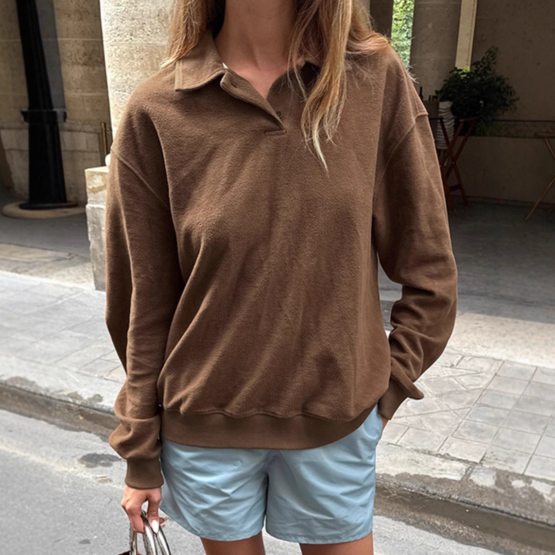 Damen Lässiger Pullover mit Stehkragen und weitem Schnitt R&B