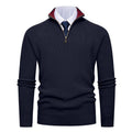 Herren nan feiner Strickpullover mit Halbzip, strukturierter Rippoptik und innen kontrastiertem Stehkragen R&B