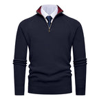 Herren nan feiner Strickpullover mit Halbzip, strukturierter Rippoptik und innen kontrastiertem Stehkragen R&B