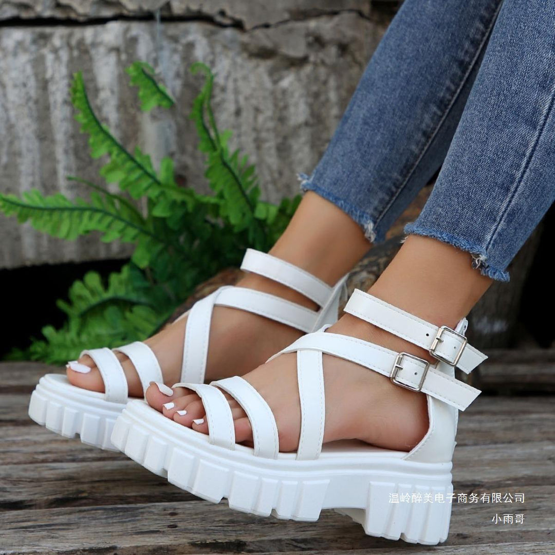 Damen Plateausandalen mit verstellbaren Riemen und robustem Profil R&B