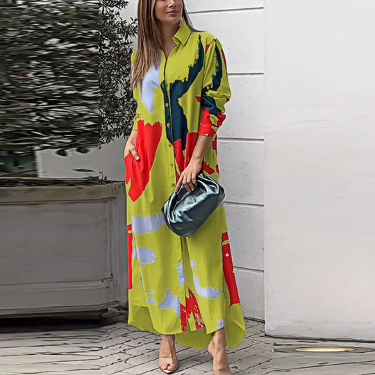 Damen Maxi-Hemdrobe mit buntem Kunstdesign R&B