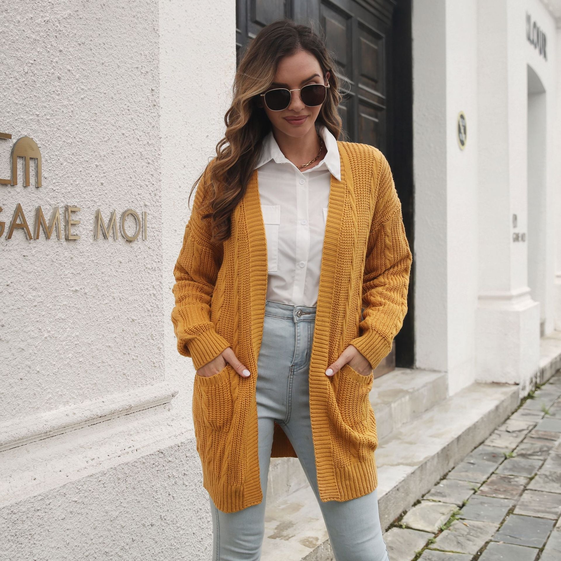 Damen Großer Strickcardigan mit Zopfmuster R&B