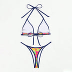 Damen Triangel-Bikini mit buntem Blumenmuster und verstellbaren Trägern R&B