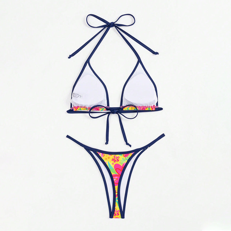 Damen Triangel-Bikini mit buntem Blumenmuster und verstellbaren Trägern R&B