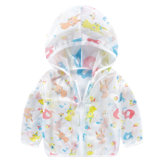 Unisex nan atmungsaktive Mesh Kapuzenjacke für Babys mit vollem Reißverschluss und verspieltem Hasen-Karotten-Druck R&B