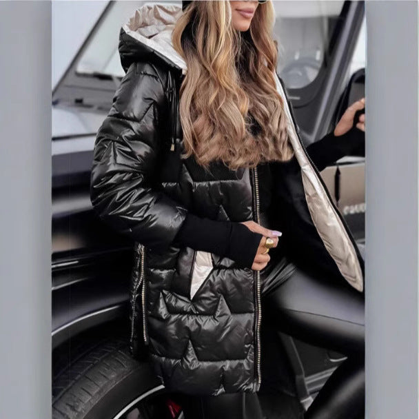 Damen modische und wärmende Steppjacke mit Kapuze R&B