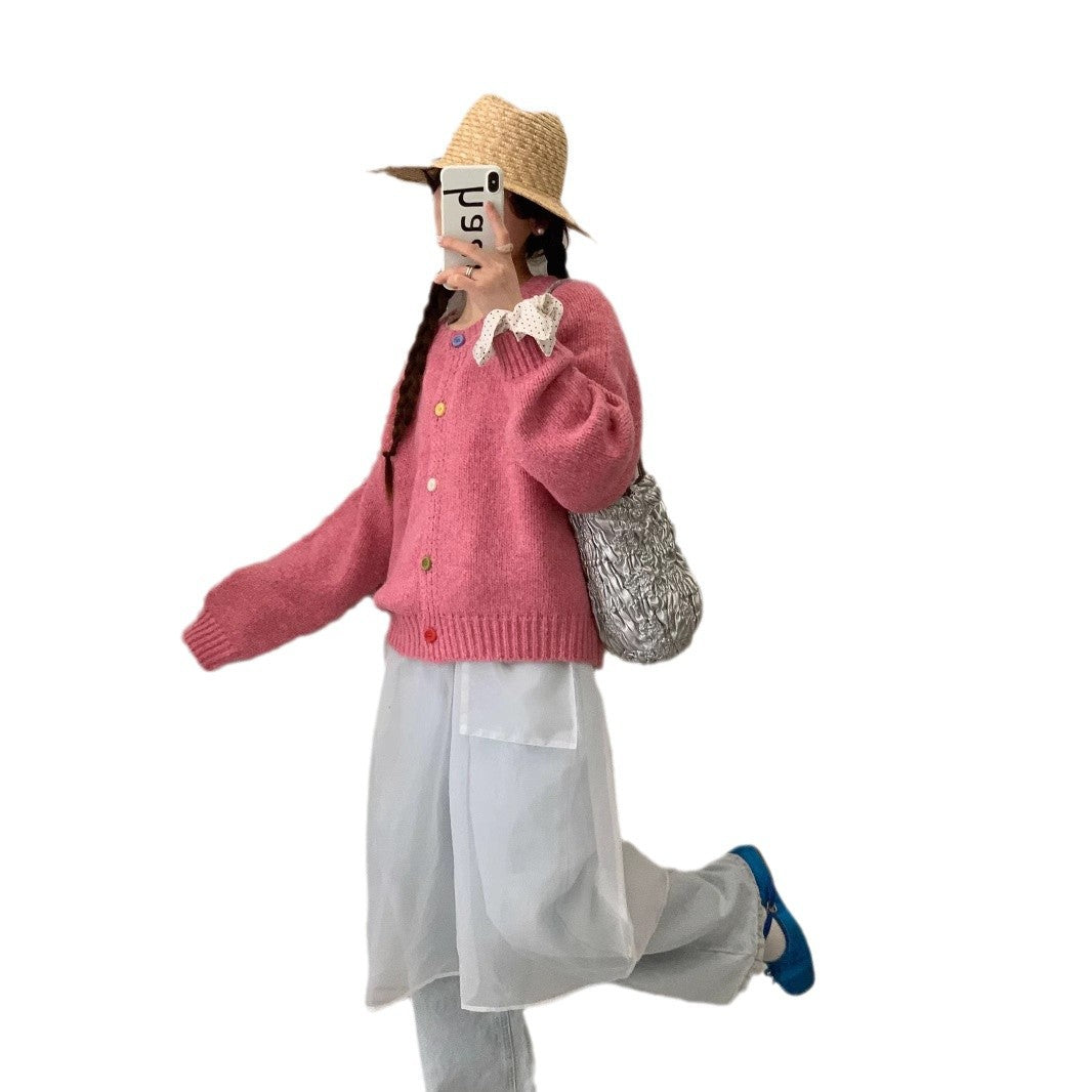 Damen Kuschelige Strickjacke mit bunten Knöpfen und lockerer Passform R&B