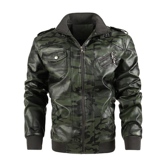 Herren modische Kunstlederjacke im Camouflage-Design mit praktischen Taschen R&B