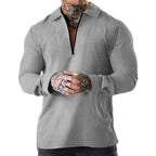 Herren nan schmales Halbzip-Polo mit Waffelstruktur offener Kentkragen und cleanem Minimal-Design R&B
