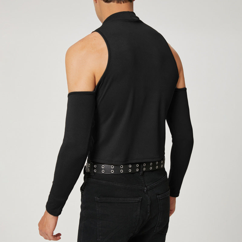 Unisex nan kurzes Rippstrick-Oberteil mit abnehmbaren Armstulpen und schulterfreien Einsätzen R&B
