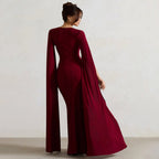 Damen Elegantes Maxikleid mit abnehmbarem Cape und seitlichem Schlitz R&B