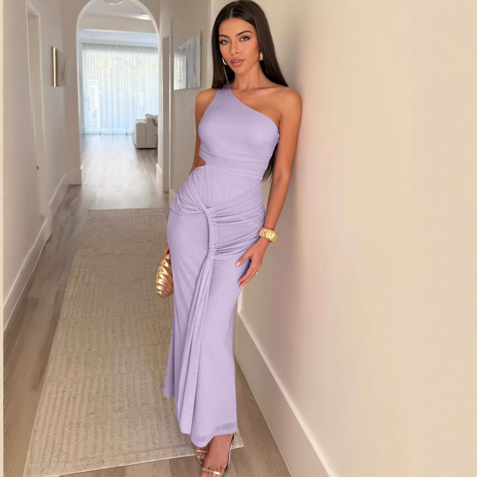 Damen stilvolles Wickelkleid mit asymmetrischem Ausschnitt und Rüschendetails R&B