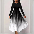 Damen Elegantes Maxikleid mit kreativer Farbverlauf-Optik und langen Ärmeln R&B