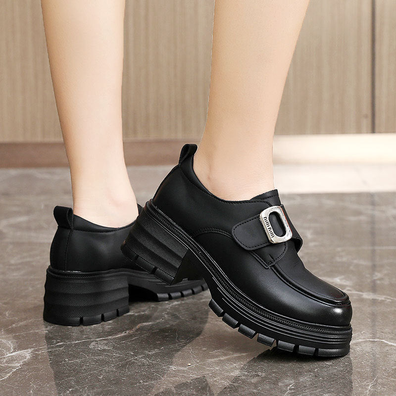 Damen modische Halbschuhe mit robustem Plateau und eleganter Schnalle R&B