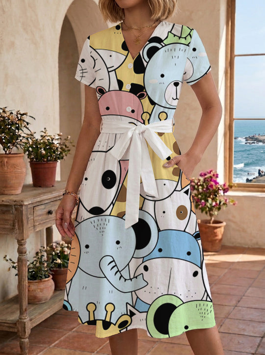 Damen Blühendes Midikleid mit taillierbarem Gürtel und kunstvollem Print R&B