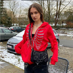 Damen Kapuzenjacke mit einzigartigem Skelett-Design und funkelnden Strasssteinen R&B