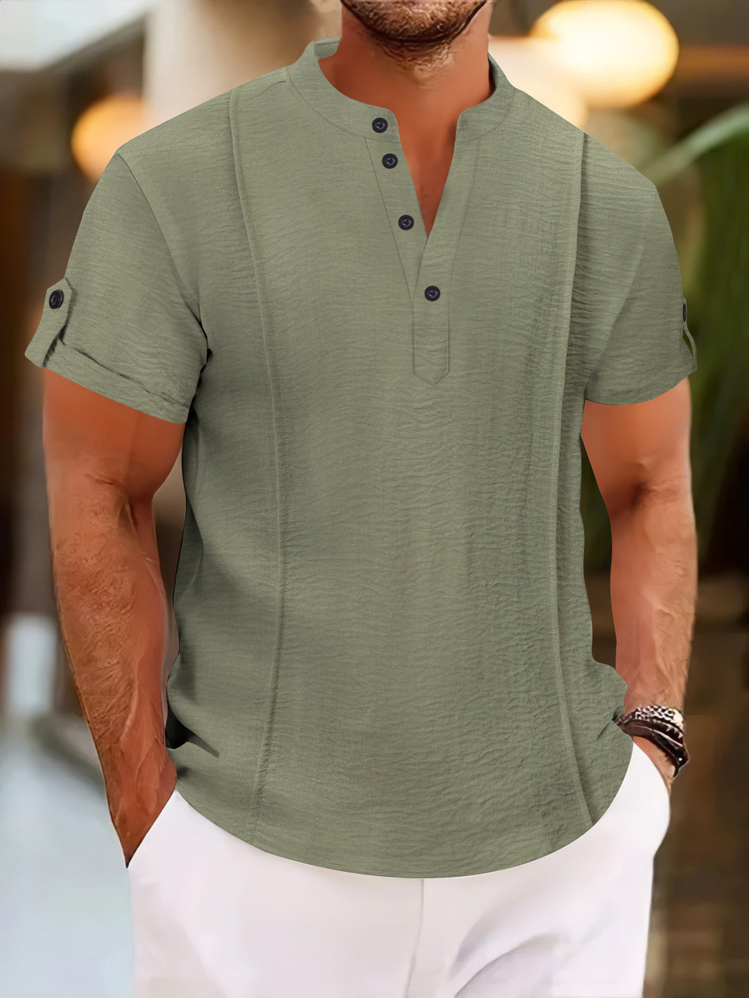 Herren Kurzarm Hemd mit eleganter Knopfleiste und strukturiertem Design R&B