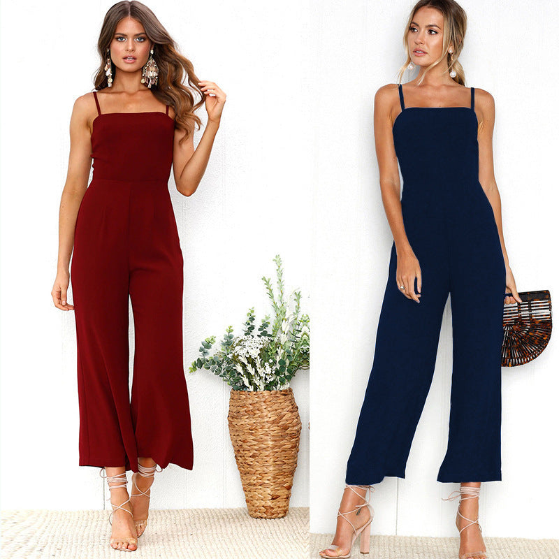 Damen Jumpsuit mit schmalen Trägern und elegantem weiten Bein R&B