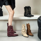 Damen Cowboy-Stiefel mit gerafftem Schaft und filigranen Nähten R&B