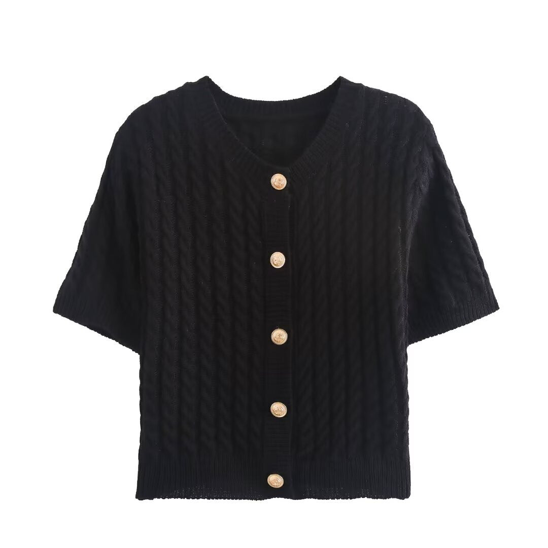 Damen Strickjacke mit kurzem Arm und dekorativen Knöpfen R&B