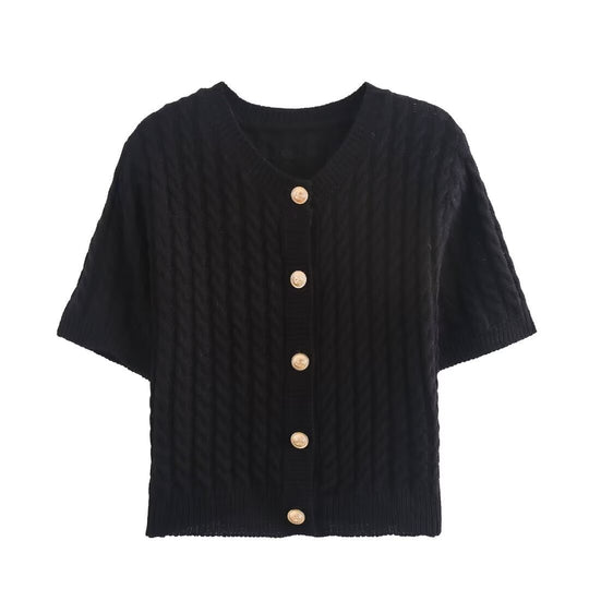 Damen Strickjacke mit kurzem Arm und dekorativen Knöpfen R&B