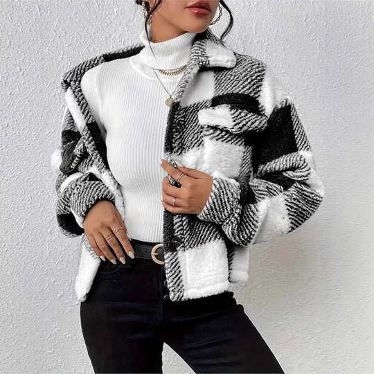 Damen Kuschelige Karojacke R&B