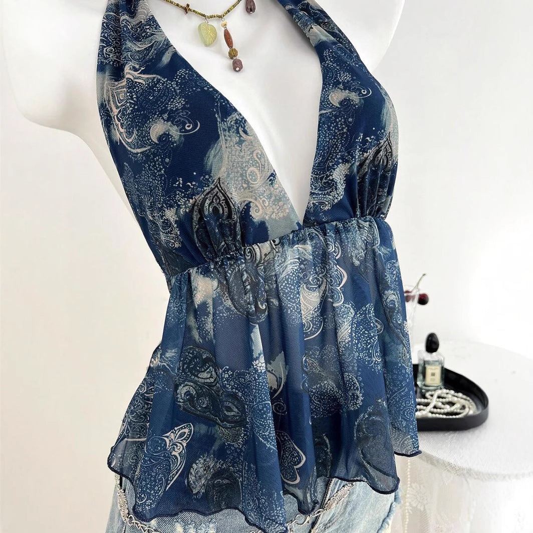 Damen luftiges Blusentop im halterlosen Design mit floralem Druck R&B