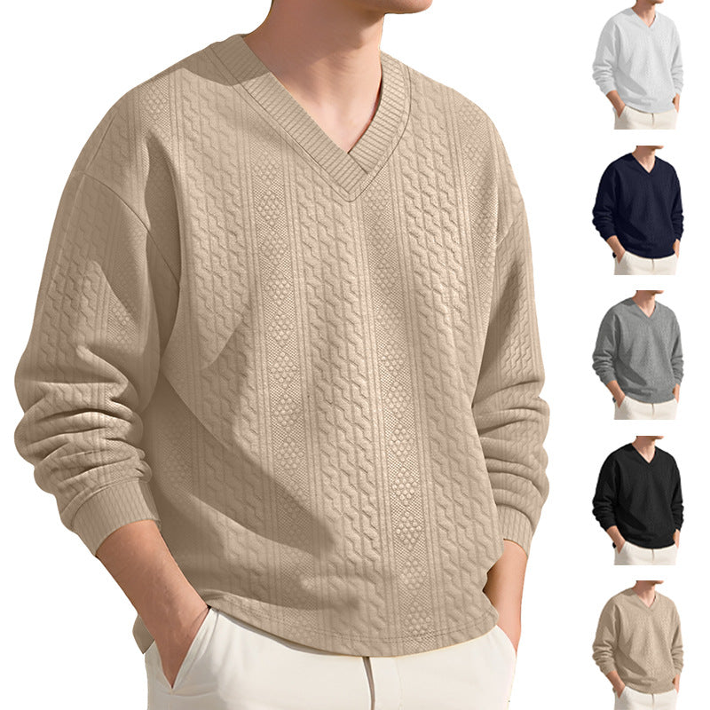 Herren nan strukturierter V-Ausschnitt Strickpullover mit Kabel- und Wabenmuster R&B