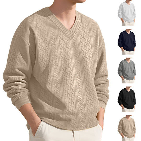 Herren nan strukturierter V-Ausschnitt Strickpullover mit Kabel- und Wabenmuster R&B
