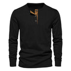 Herren Langarm-Henley-Shirt mit strukturierter Oberfläche und dekorativer Knopfleiste R&B