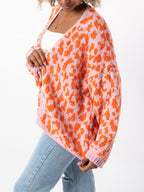 Damen grob gestrickter Cardigan mit stilvollem Leopardenmuster und bequemen Oversize-Details R&B