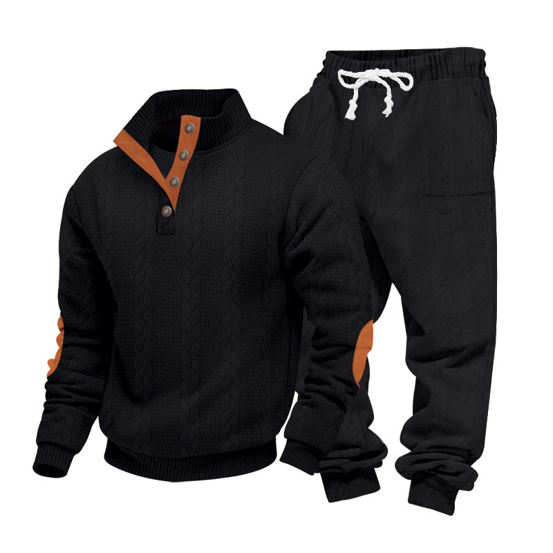 Herren nan Strickkombination aus Pullover und Jogginghose mit Zopfmuster und Ellenbogenbesatz R&B