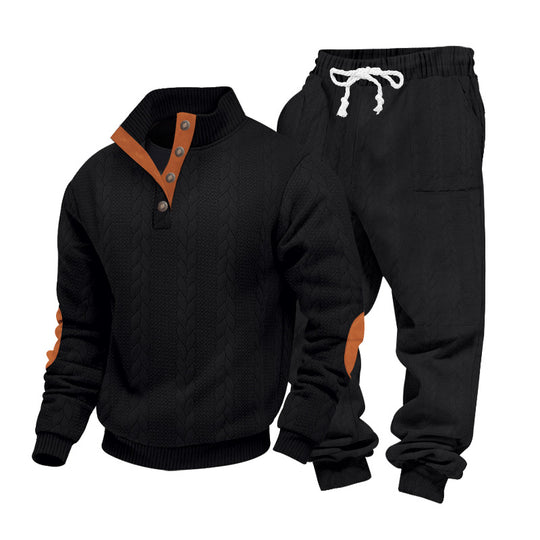 Herren nan Strickkombination aus Pullover und Jogginghose mit Zopfmuster und Ellenbogenbesatz R&B