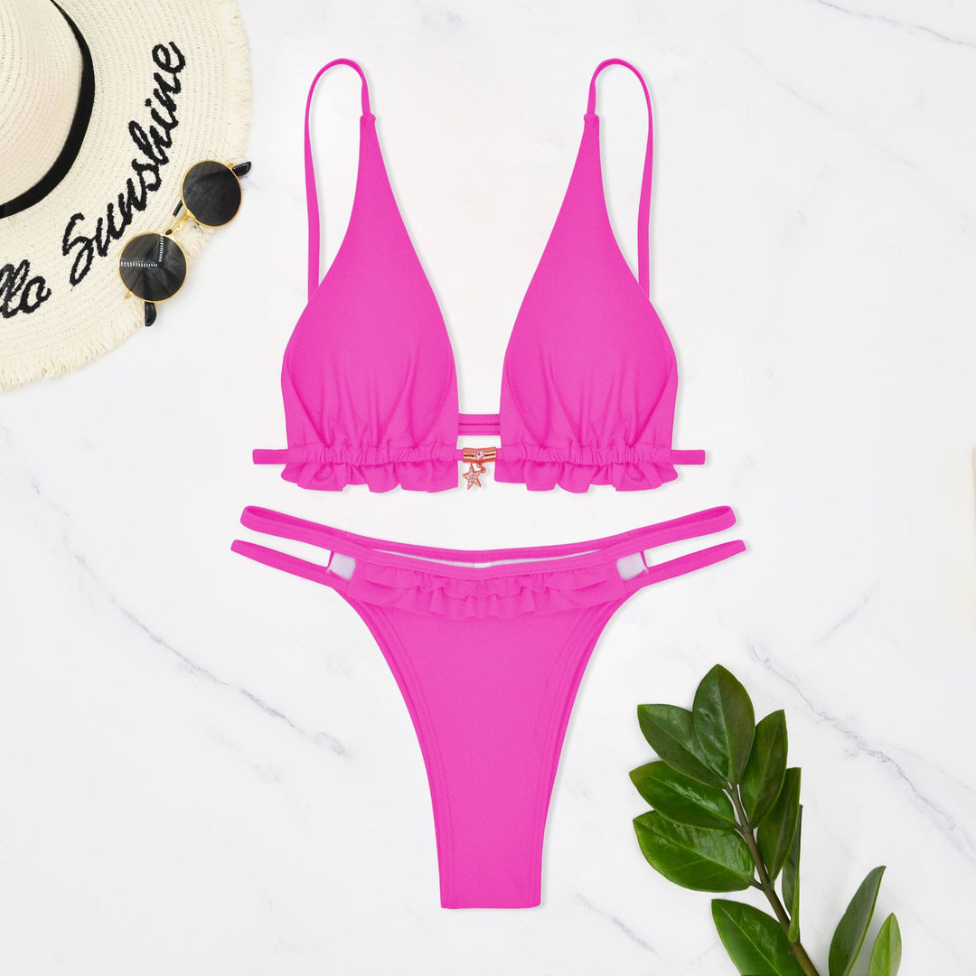 Damen Badeanzug mit Rüschendetails und doppelten Trägern R&B