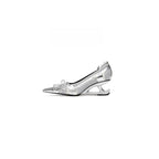 Damen elegante High Heel Ballerinas mit glänzender Oberfläche und Rüschendetail R&B