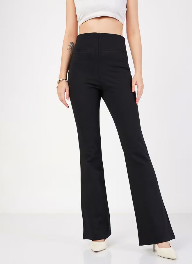 Damen Flared Pants mit hohem Bund und elastischem Material R&B