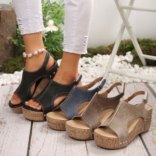Damen Wedge-Pantoletten mit eleganter Schnalle und Korksohle R&B