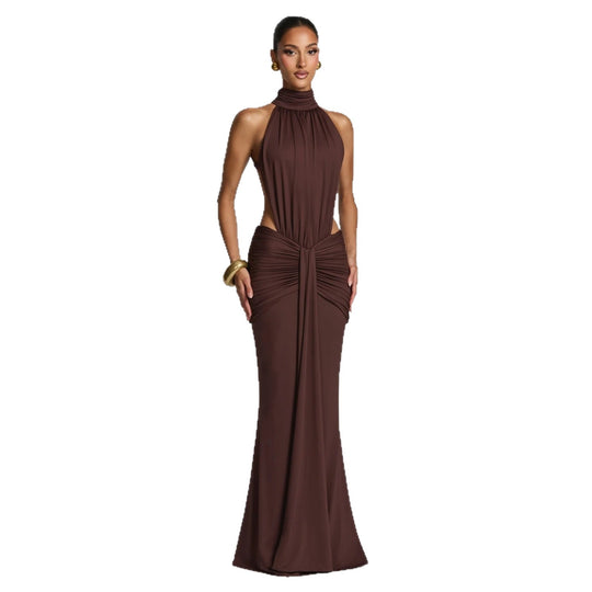 Damen Figurbetontes Abendkleid mit Raffungen und hochgeschlossenem Kragen R&B