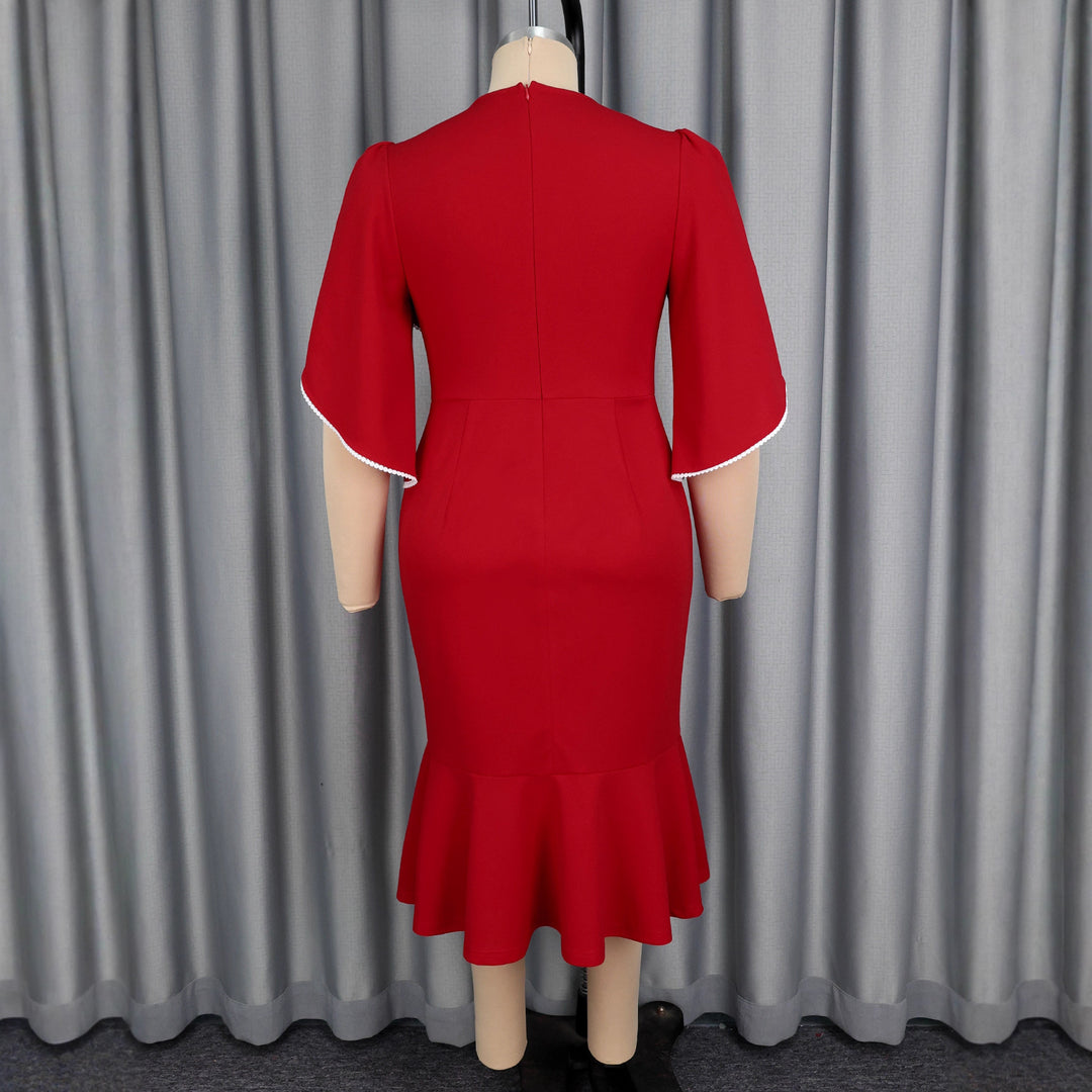 Damen figurbetontes Abendkleid mit Schößchen und voluminösem Rüschendesign R&B